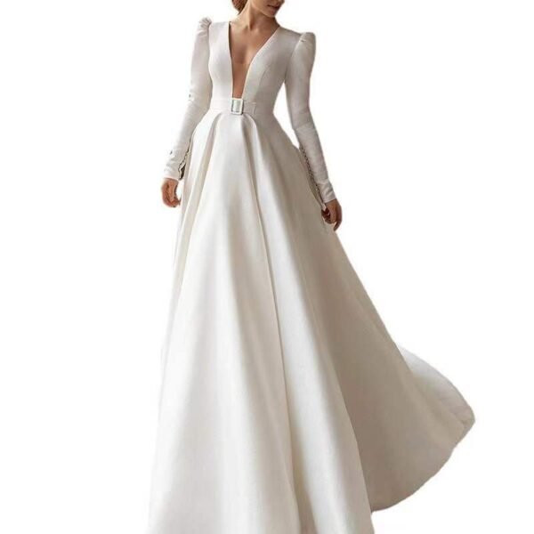 Ladies Style White Dress Satin Surface Was Thin And High French Temperament Dress Long Skirt 1621222576954.jpg