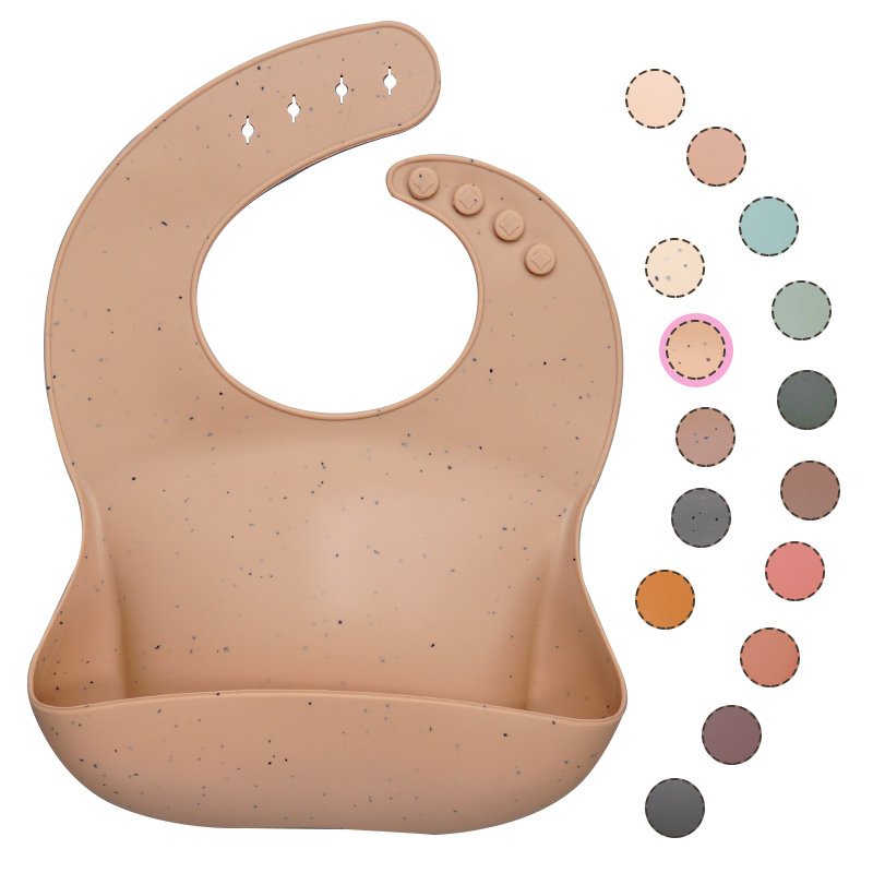 Beige silicone baby feeding bib with colour options