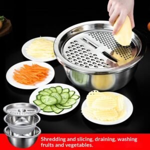 3-in-1 Set Vegetable-Chopping Gadget Stainless Steel Grater And Washing Basin