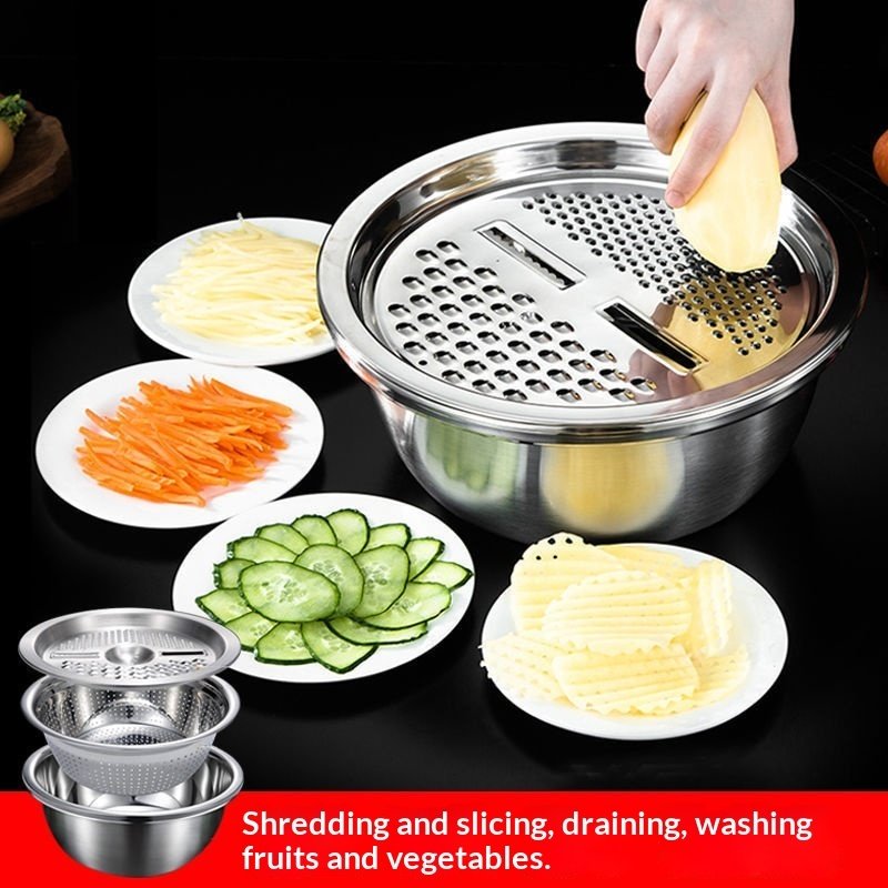3-in-1 Stainless Steel Vegetable Grater & Washing Basin